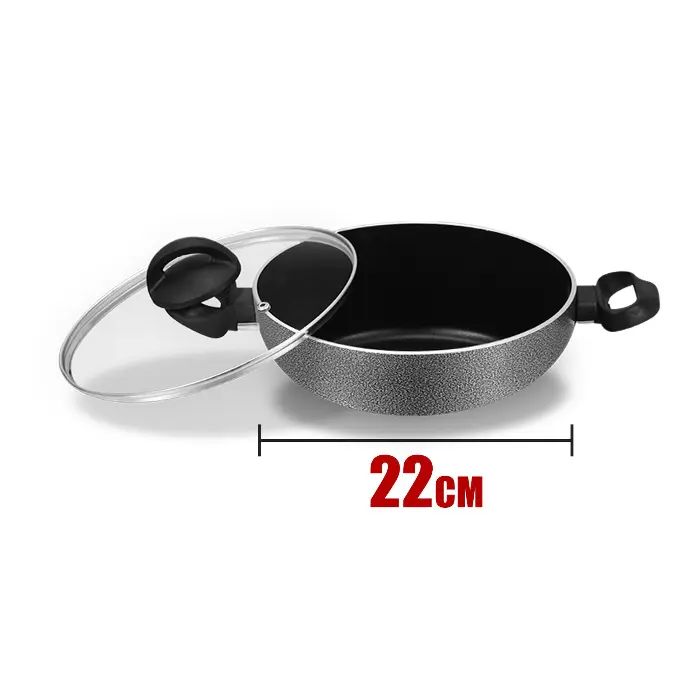 Cambridge Cookware NonStick Diamond Series NWT4822 Wok Two Side Handles with glass Lid 22cm